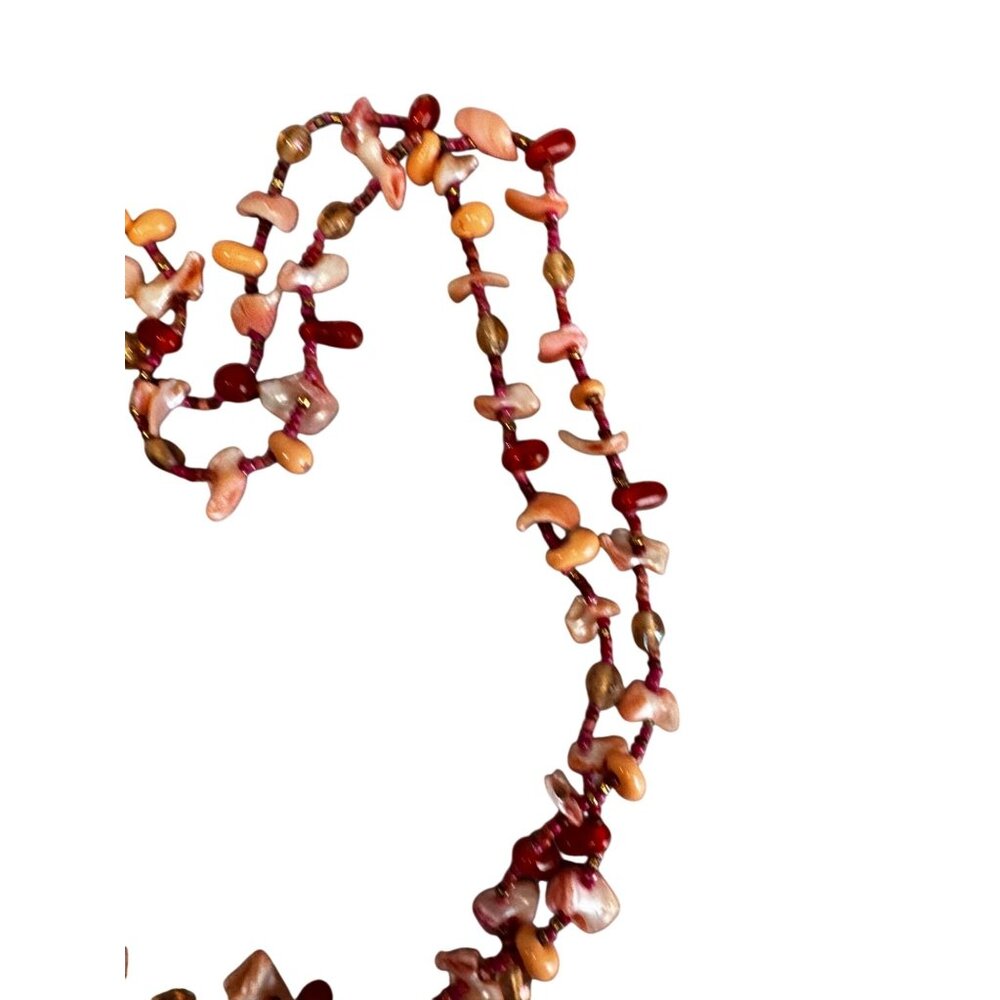 Vintage Hand Strung Shell Carnelian Agate Long Boho Beach Necklace 48 Inch - Picture 6 of 8